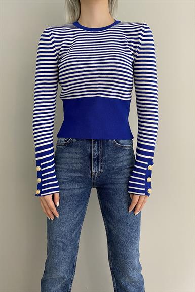 ÇİZGİLİ KOL DÜĞME DETAY TRIKO KAZAK