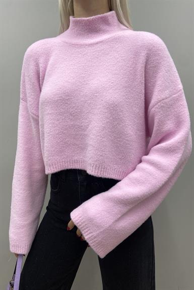 DİK YAKA YUMOŞ DOKULU CROP KAZAK