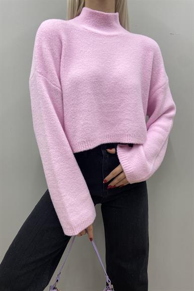 DİK YAKA YUMOŞ DOKULU CROP KAZAK