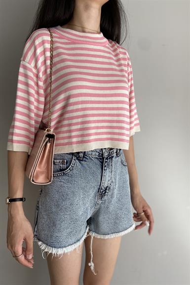 OVERSİZE ÇİZGİ DETAY CROP TRIKO