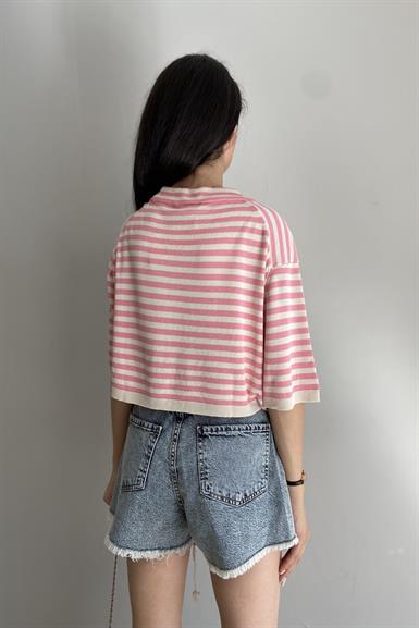 OVERSİZE ÇİZGİ DETAY CROP TRIKO