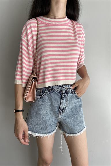 OVERSİZE ÇİZGİ DETAY CROP TRIKO