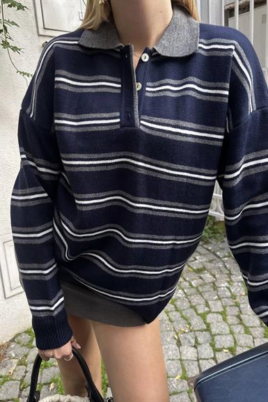 POLO YAKA ÇİZGİ DETAY TRIKO KAZAK