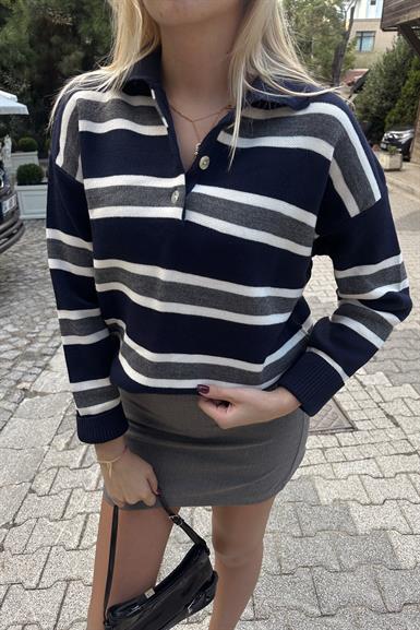 POLO YAKA ÇİZGİ DETAYLI TRIKO KAZAK