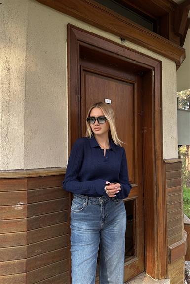 POLO YAKA DÜĞMELİ AJURLU TRIKO KAZAK