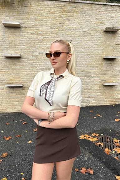 POLO YAKA FULAR DETAYLI KISAKOL TRIKO KAZAK