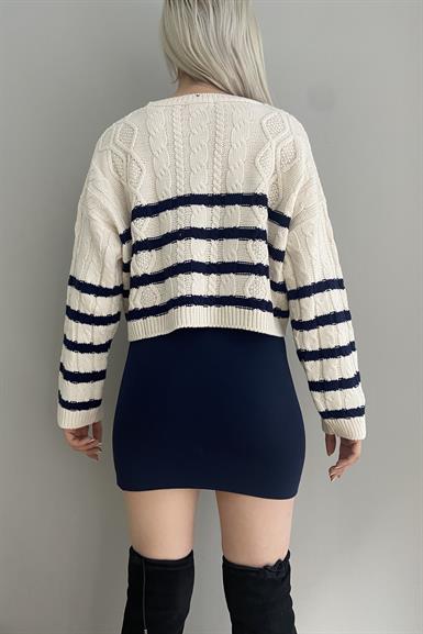 SAÇ ÖRGÜ ÇİZGİLİ CROP TRIKO KAZAK