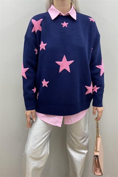 YILDIZ DESEN OVERSIZE TRIKO KAZAK