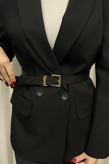 GOLD TOKA DETAY DERİ GÖRÜNÜMLÜ KEMER