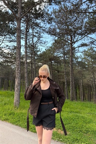 BEL KUŞAKLI DENİM MONT