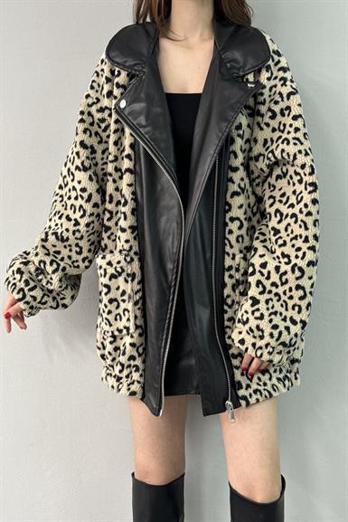 DERİ GARNİLİLEOPAR DESEN PELÜŞ MONT
