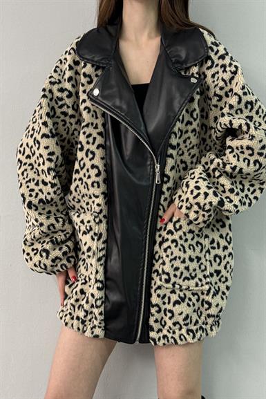 DERİ GARNİLİLEOPAR DESEN PELÜŞ MONT