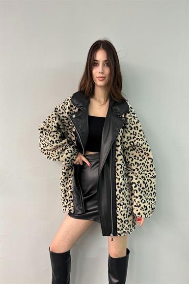 DERİ GARNİLİLEOPAR DESEN PELÜŞ MONT