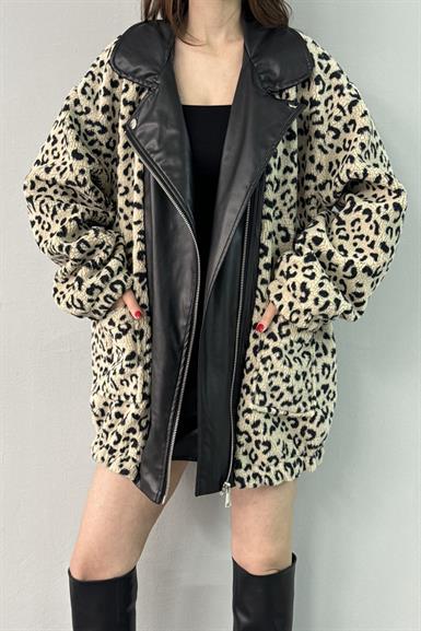 DERİ GARNİLİLEOPAR DESEN PELÜŞ MONT