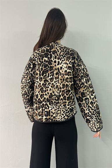 LEOPAR DESEN KALP İŞLEMELİ KAPITONE MONT