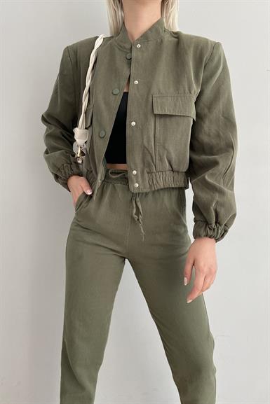 ÖNÜ CEPLİ TENCEL BOMBER CEKET