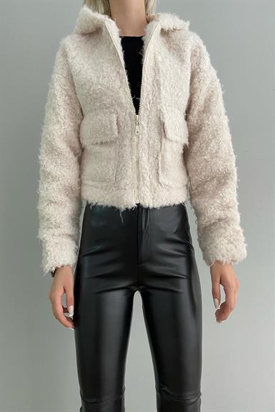 PELUŞ KAPŞONLU KISA MONT