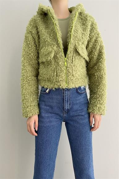 PELUŞ KAPŞONLU KISA MONT