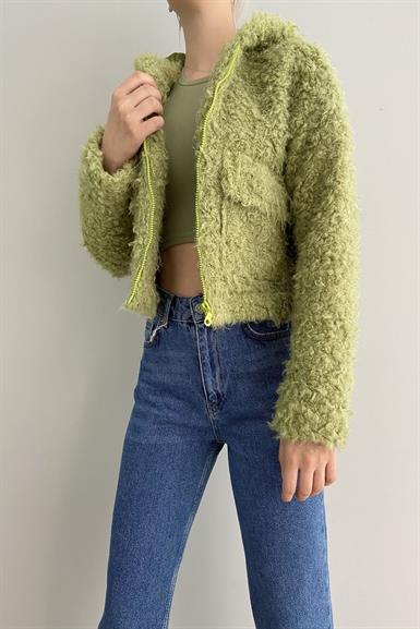PELUŞ KAPŞONLU KISA MONT