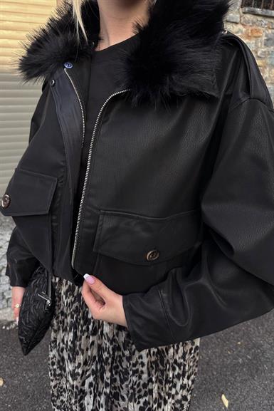 YAKA KÜRK DETAY DERİ CEKET