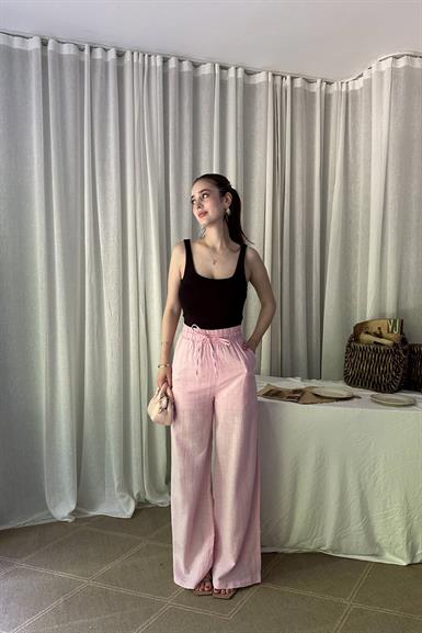BAĞCIKLI ASTARLI PALAZZO KETEN PANTOLON