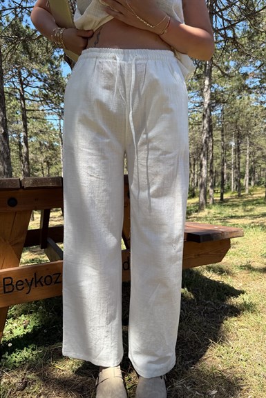 BEL BAĞCIK DETAY KETEN PANTOLON