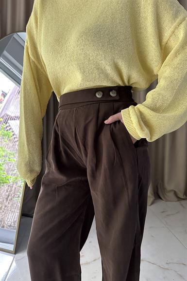 BEL DÜĞME DETAY PİLELİ TENCEL PANTOLON
