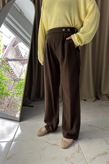BEL DÜĞME DETAY PİLELİ TENCEL PANTOLON