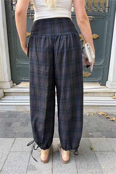 BEL LASTİK DETAY EKOSE PANTOLON