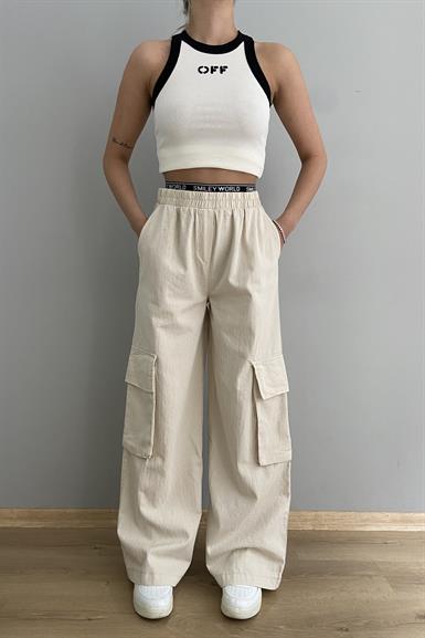 BEL LASTİK DETAY KARGO PANTALON