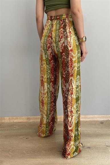 BEL LASTİKLİ DESENLİ BOL PANTOLON