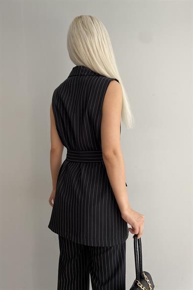 BEL LASTİKLİ DUBEL PAÇA ÇİZGİLİ PANTALON