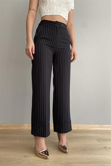 BEL LASTİKLİ DUBEL PAÇA ÇİZGİLİ PANTALON