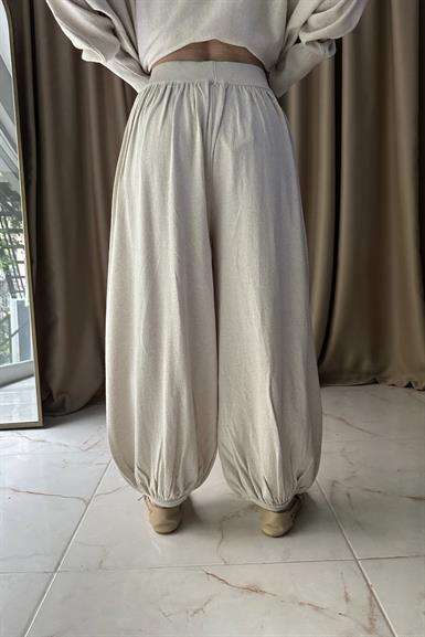 BEL LASTİKLİ KETEN ŞALVAR PANTOLON
