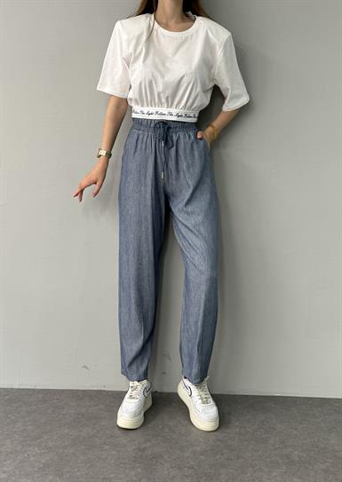 BEL LASTİKLİ PAÇA DİKİŞLİ PANTALON