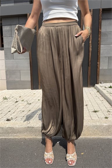 BEL LASTİKLİ SATEN PANTOLON