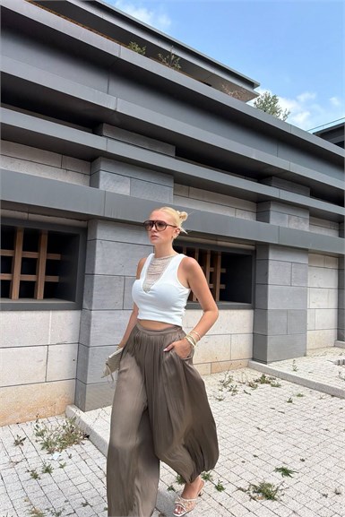 BEL LASTİKLİ SATEN PANTOLON
