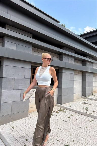 BEL LASTİKLİ SATEN PANTOLON