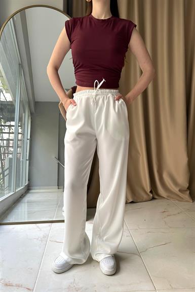 BELİ LASTİKLİ CEPLİ SATEN PANTOLON