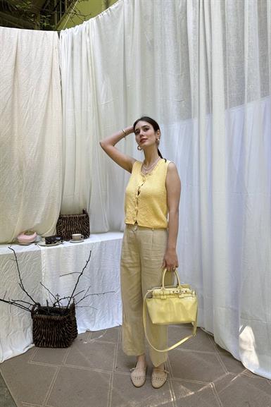 BELİ LASTİKLİ KETEN PANTOLON