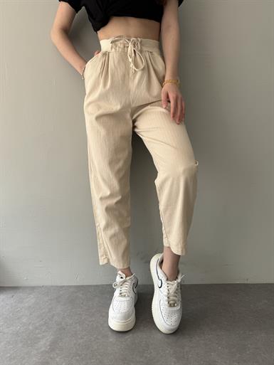 BELİ LASTİKLİ PİLELİ PANTALON