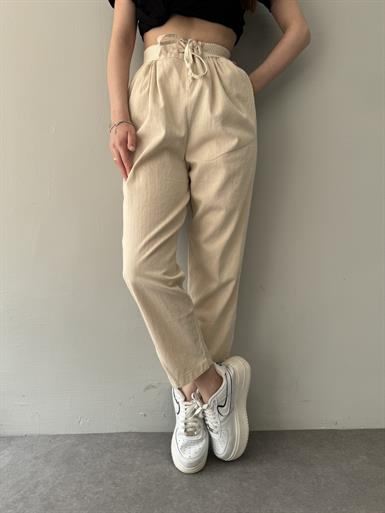 BELİ LASTİKLİ PİLELİ PANTALON