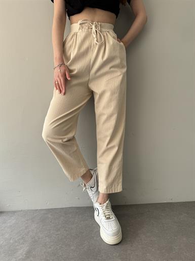 BELİ LASTİKLİ PİLELİ PANTALON