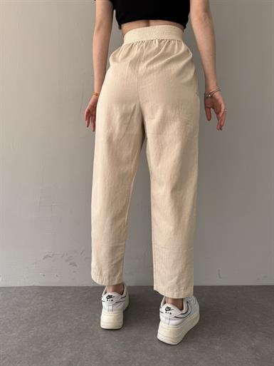 BELİ LASTİKLİ PİLELİ PANTALON