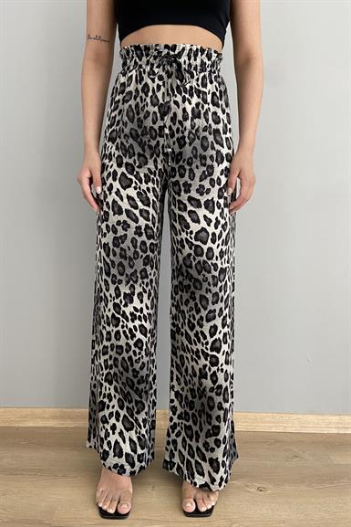 GRİ LEOPAR DESENLİ SATEN PANTOLON