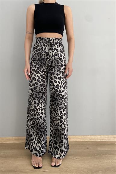 GRİ LEOPAR DESENLİ SATEN PANTOLON