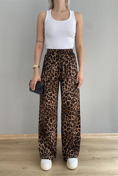 KAHVE LEOPAR DESENLİ BOL PANTOLON