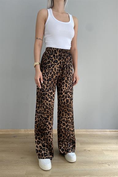 KAHVE LEOPAR DESENLİ BOL PANTOLON