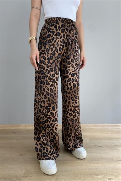 KAHVE LEOPAR DESENLİ BOL PANTOLON