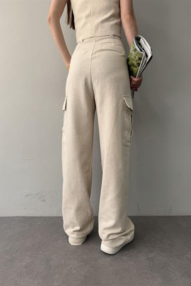 KARGO CEPLİ KETEN PANTOLON